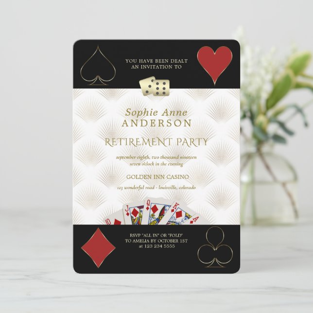 Invitación Glamoroso Fiesta de Jubilación de Casino Vegas Pok (Anverso de pie)