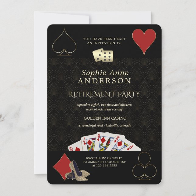 Invitación Glamoroso Fiesta de Jubilación de Casino Vegas Pok (Anverso)