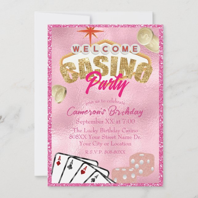 Invitación Glamoroso Fiesta del Casino Rótulo de Las Vegas (Anverso)