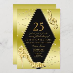 Invitación Glamoroso Glitzy Gold 25 cumpleaños