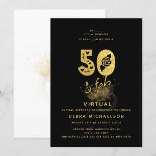 Invitación Glamoroso negro y oro 50 y fab cumpleaños virtual