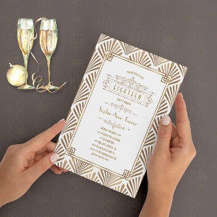 Invitación Glamoroso Oro Art Deco Gran Gatsby 18º cumpleaños