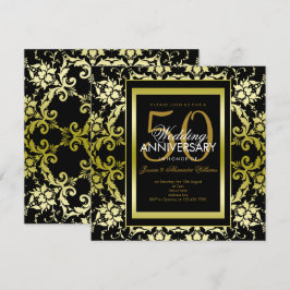 Invitación Glamoroso Oro Damask 50 Aniversario de Boda