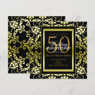 Invitación Glamoroso Oro Damask 50 Aniversario de Boda