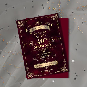 Invitación Glamoroso oro de Borgoña Milestone Edad cumpleaños