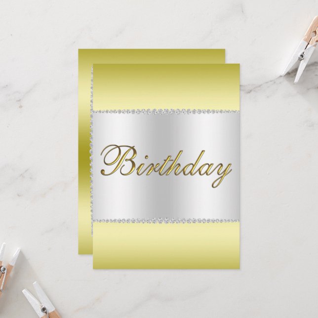 Invitación Glamoroso oro, plata y gemas cumpleaños (Anverso/Reverso In Situ)
