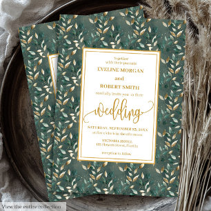 Invitación Glamoroso Oro Verde Oscuro invita a la boda