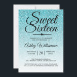 Invitación Glamoroso Purpurina Azul Ombre Sweet 16 Cumpleaños<br><div class="desc">Una glamorosa, moda azul turquesa imitación purpurina diseño sombrío Invitación dulce de 16 años. El purpurina azul desaparece sobre un fondo blanco. El texto "Sweet Sixteen" (Dieciséis Dulces) en negro está configurado en escritura moderna. Perfecta invitación a la fiesta de cumpleaños número 16 para un glamuroso Sweet dieciséis, perfecto para...</div>