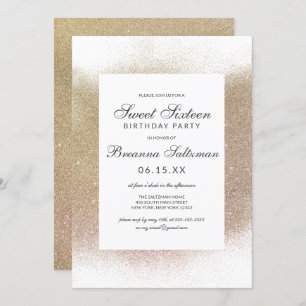 Invitación Glamoroso Purpurina blanco dorado dulce de polvo 1