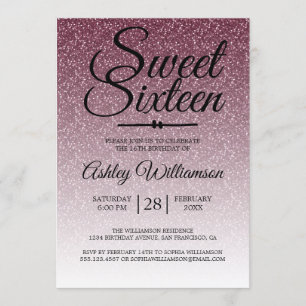 Invitación Glamoroso Purpurina de Borgoña Ombre Sweet 16 Cump