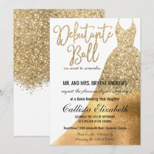 Invitación Glamoroso Purpurina de oro blanco vestido Debutant
