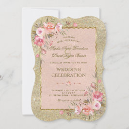 Invitación Glamoroso Purpurina de oro Boda Floral Rubor