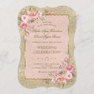 Invitación Glamoroso Purpurina de oro Boda Floral Rubor