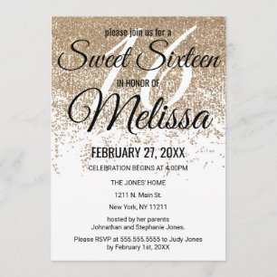 Invitación Glamoroso Purpurina de oro esparce dulce blanco 16