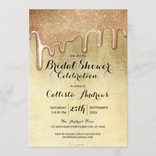 Invitación Glamoroso Purpurina de oro grueso gotea ducha de n