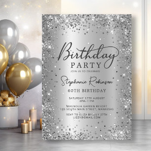 Invitación Glamoroso Purpurina Plata Relieve metalizado Metal