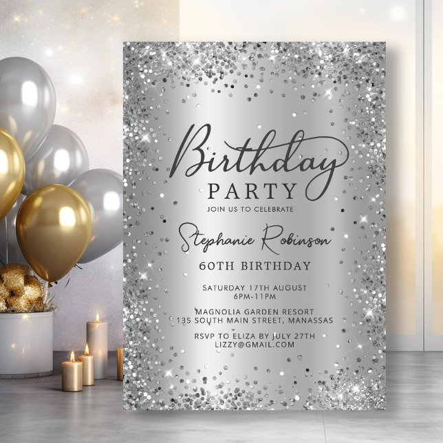 Invitación Glamoroso Purpurina Plata Relieve metalizado Metal (Subido por el creador)