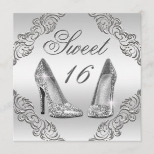 Invitación Glamoroso Purpurina Plata Tos Altos Dulce 16