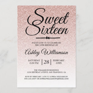 Invitación Glamoroso Purpurina Rosa Ombre Sweet 16 Cumpleaños