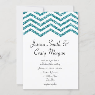 Invitación Glamoroso Purpurina Verde azulado de Faux Chevron 