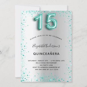 Invitación Glamoroso purpurina verde azulado plateado Quincea