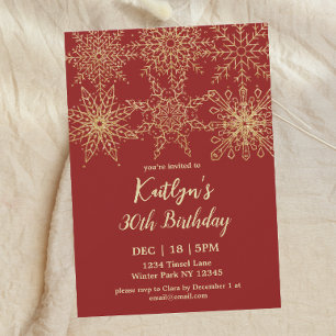 Invitación Glamoroso Red Gold Winter 30 cumpleaños
