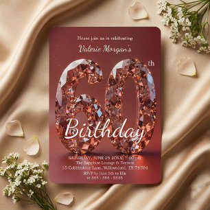 Invitación Glamoroso Rojo Borgoña Diamante 60 Cumpleaños