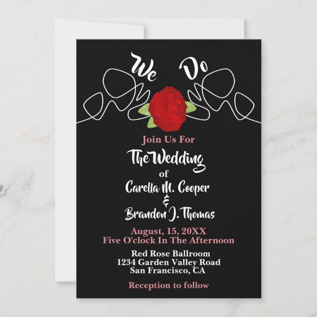 Invitación Glamoroso romántico hacemos Boda negro rosa rojo (Anverso)