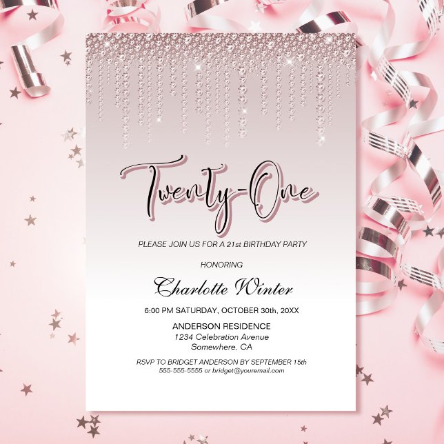 Invitación Glamoroso Rosa de diamantes rosados 21º cumpleaños (Subido por el creador)