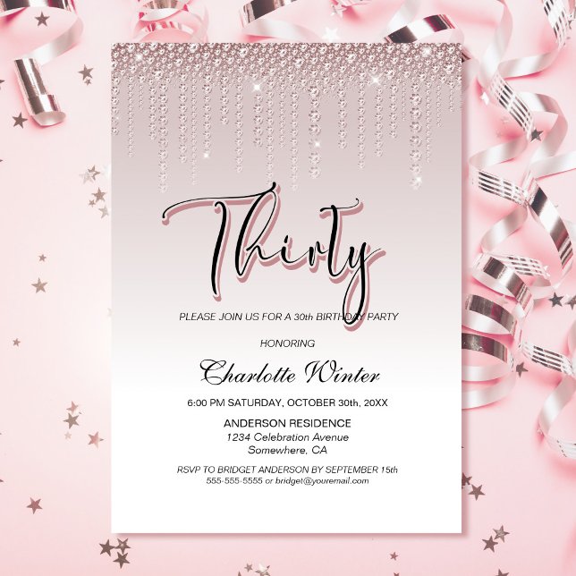Invitación Glamoroso Rosa de diamantes rosados 30 cumpleaños (Subido por el creador)