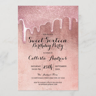 Invitación Glamoroso Rosa Oro grueso Purpurina gotea dulce 16