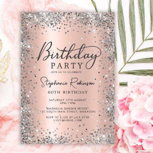 Invitación Glamoroso Rosa oro y plata cumpleaños número 60