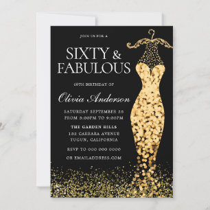 Invitación Glamoroso vestido de oro fabuloso cumpleaños númer