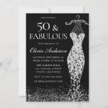 Invitación Glamoroso vestido negro y blanco plateado 50 cumpl<br><div class="desc">Glamoroso vestido negro y blanco plateado 50º cumpleaños Invitación Variaciones a la invitación y artículos coincidentes en nuestra tienda También disponible como invitación digital</div>