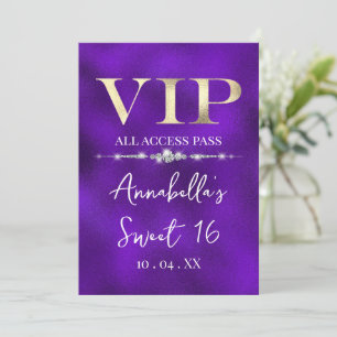 Invitación Glamoroso VIP de oro en morado