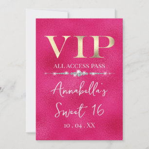 Invitación Glamoroso VIP de oro en rosa caliente