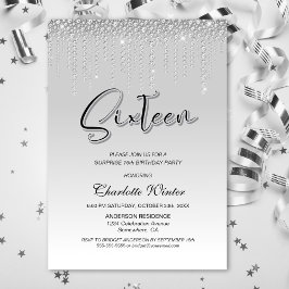 Invitación Glamorosos diamantes de plata sorprenden 16 años