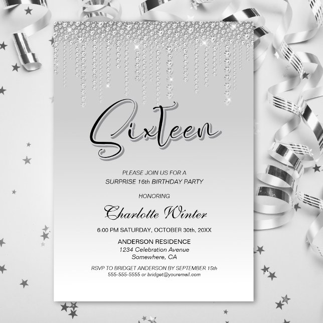 Invitación Glamorosos diamantes de plata sorprenden 16 años (Subido por el creador)