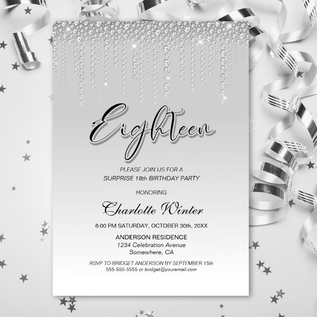 Invitación Glamorosos diamantes de plata sorprenden 18 años (Subido por el creador)