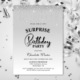 Invitación Glamorosos diamantes de plata sorpresa fiesta de c