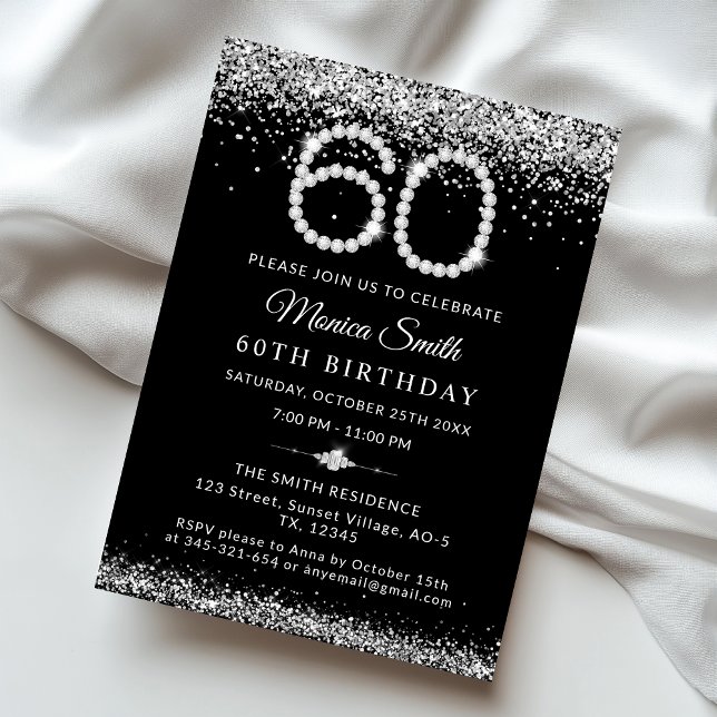 Invitación Glamorosos Diamantes Fiesta de Cumpleaños 60 (Diamond 60th Birthday party Invite)