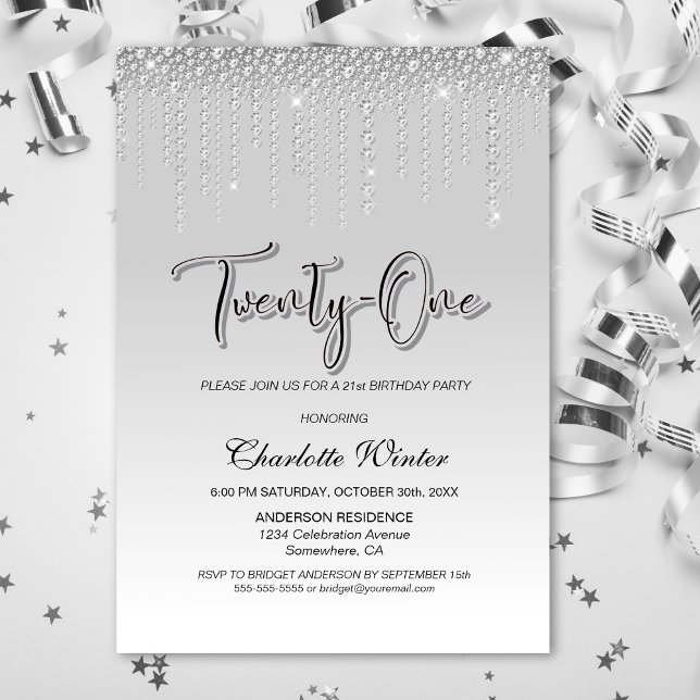 Invitación Glamorosos diamantes plateados Fiesta de cumpleaño (Subido por el creador)