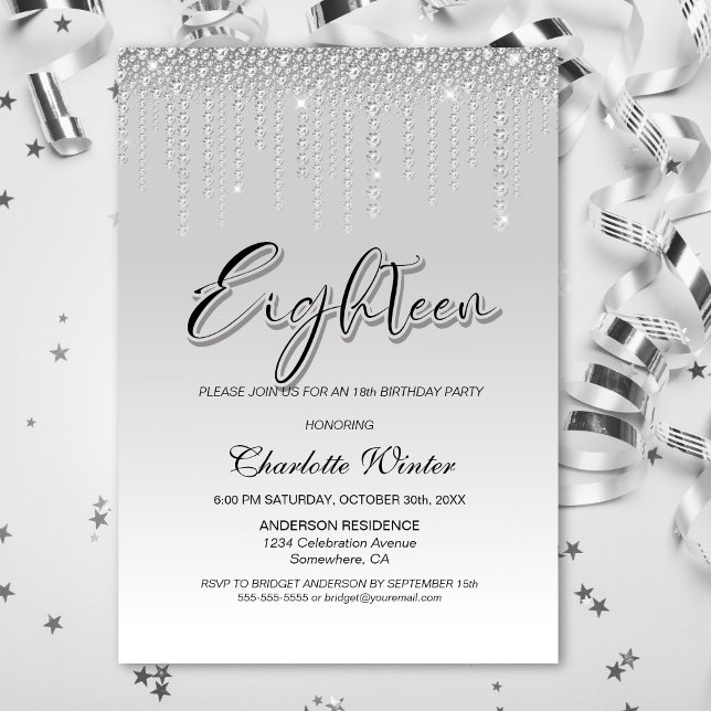 Invitación Glamorosos diamantes plateados Fiesta de cumpleaño (Subido por el creador)