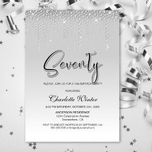 Invitación Glamorosos diamantes plateados Fiesta de cumpleaño