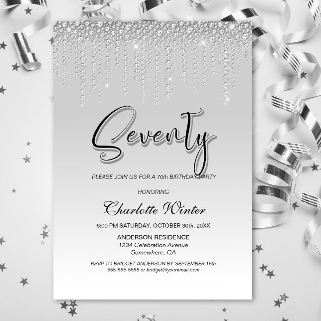 Invitación Glamorosos diamantes plateados Fiesta de cumpleaño (Subido por el creador)