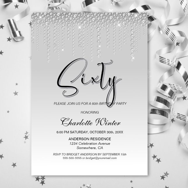 Invitación Glamorosos diamantes plateados Fiesta de cumpleaño (Subido por el creador)