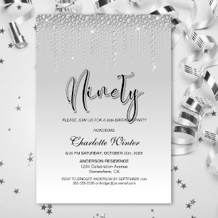 Invitación Glamorosos diamantes plateados Fiesta de cumpleaño