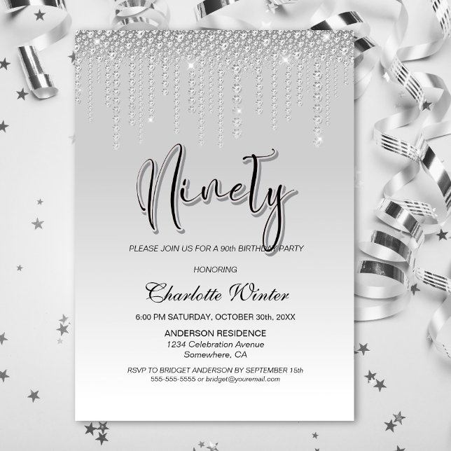 Invitación Glamorosos diamantes plateados Fiesta de cumpleaño (Subido por el creador)