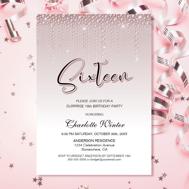 Invitación Glamorosos diamantes rosados sorprenden 16 años (Subido por el creador)