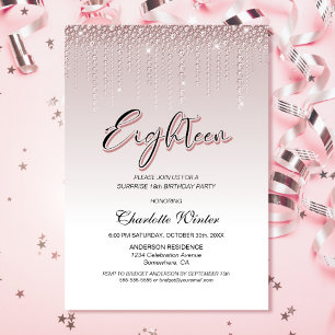 Invitación Glamorosos diamantes rosados sorprenden 18 años